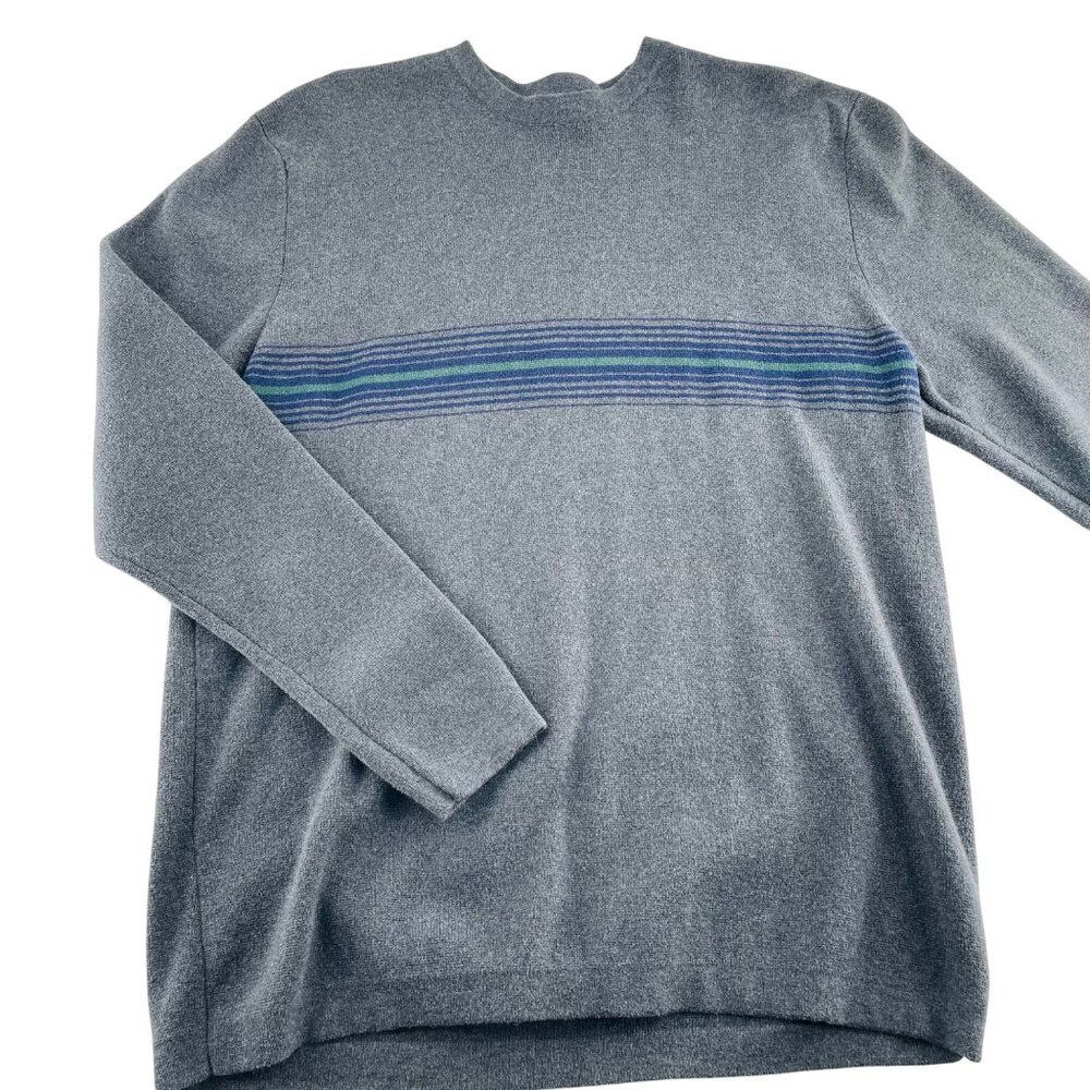 Cherokee Mens XL Gray Cotton Sweater With Blue/Green‎ Stripe Pattern Y2k